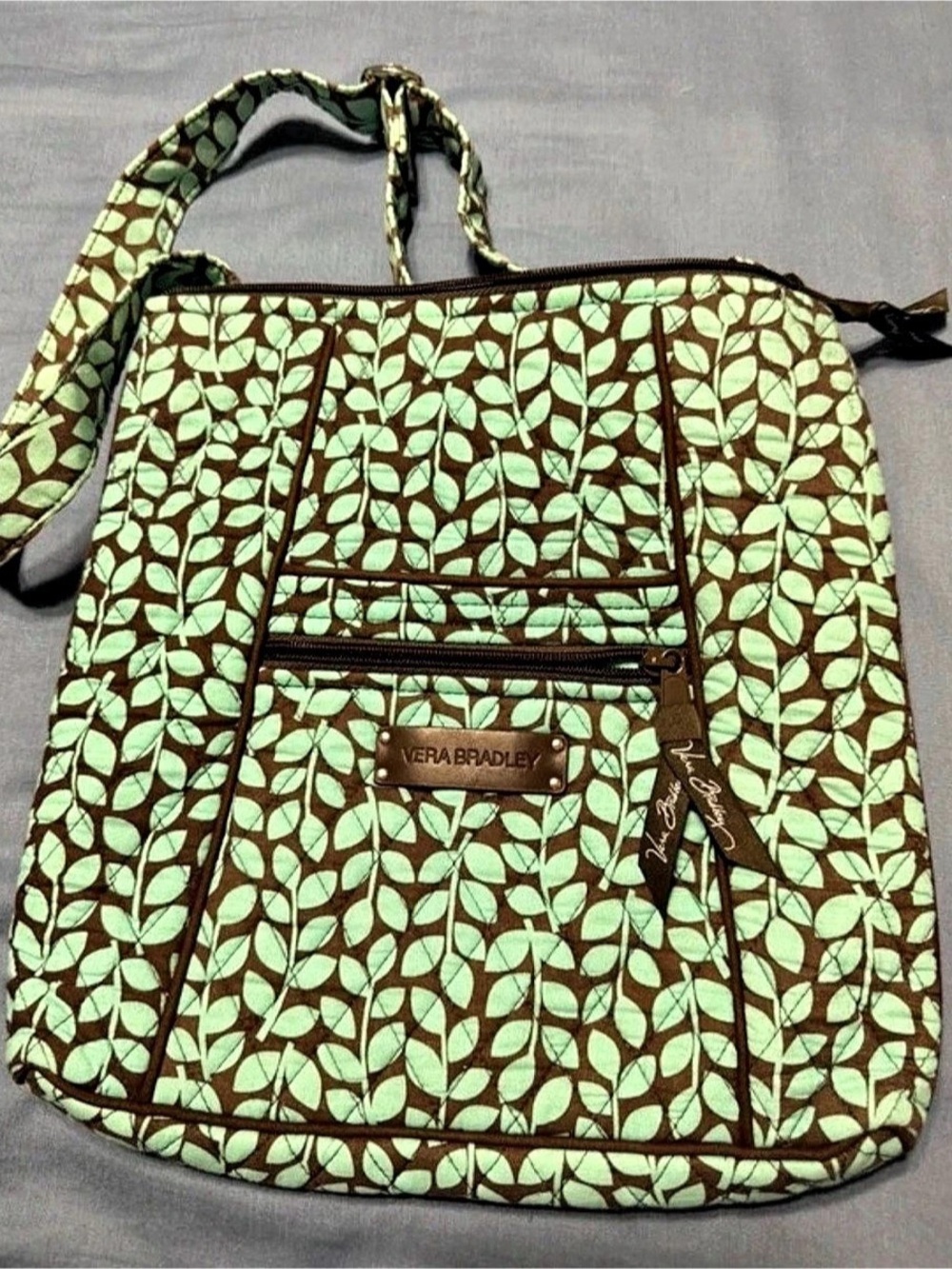 Vera Bradley Mint Leaf Quilted Crossbody Bag Green & Brown